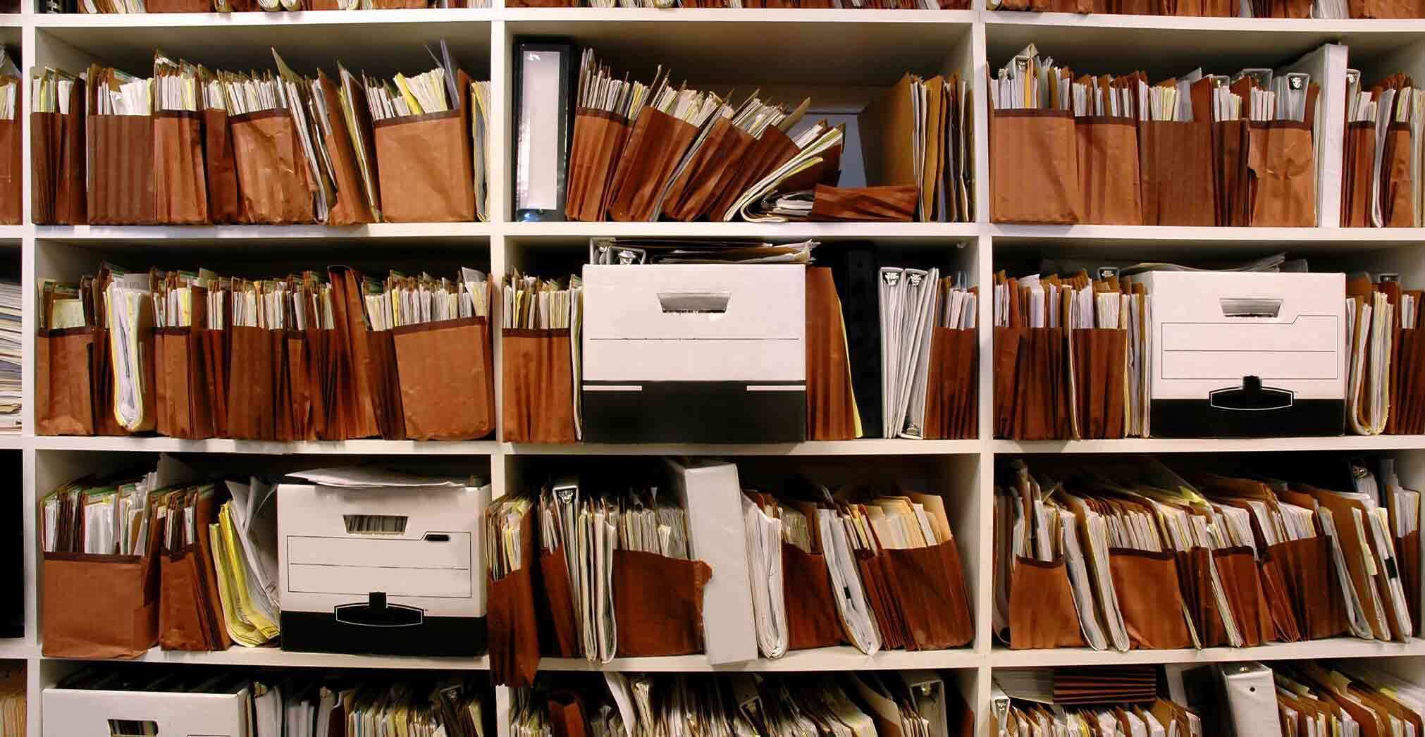 Shelving with archived document folders