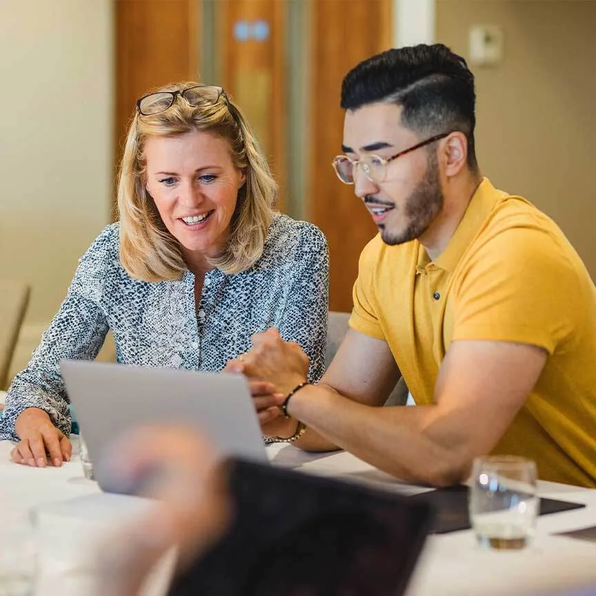 Company owners discussing using business storage